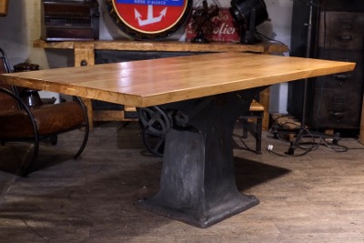 table ancienne pied fonte plateau chene